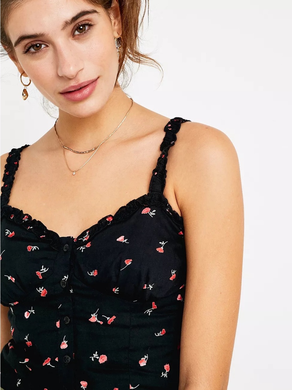 Urban Outfitters Black Floral Cami Top with Button Front Size S